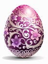 Highly decorated purple gradiant easter egg with white pattern and pink flowers Royalty Free Stock Photo