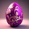 Highly decorated violet easter egg with gold and pink pattern and purple background Royalty Free Stock Photo
