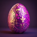 Highly decorated violet easter egg with gold and pink pattern and purple background Royalty Free Stock Photo