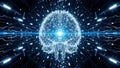 Glowing Neural Network Brain in a Digital Circuit Environment with Blue Light Effects Royalty Free Stock Photo