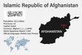 Highly detailed Afghanistan map with flag, capital and small map of the world