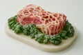 Highly Detailed Anatomical Model of Human Heart with Coronary Vessels surrounded by Kale on a White Background for Medical