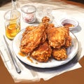 Highly Detailed Anime Art Of Fried Chicken With Ketchup