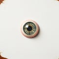 A highly detailed artificial eye is placed centrally on a textured white surface. It Royalty Free Stock Photo