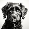 Highly Detailed Black And White Stencil Art Of Alert Bichon Frise