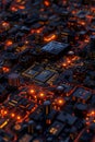 Highly detailed close up of illuminated computer chip circuitry with hyper realistic rendering