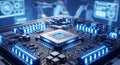 Futuristic CPU on a Glowing Circuit Board Royalty Free Stock Photo