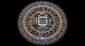 Close-up of a sophisticated circular circuit board featuring a CPU socket and various electronic components. Royalty Free Stock Photo