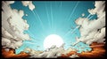 Highly Detailed Comic Image With Sun And Exploding Cloud