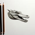 Highly Detailed Crocodile Head With Pencil - Minimalist Illustrator