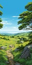 Stunning 2d Forest Illustration Of Bude, Cornwall With Blue Sky