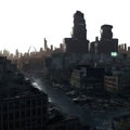 A highly detailed 3d render of a post apocalyptic city. City ruins. Apocalypse city landscape. PNG file