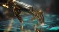 Bionic Hand Interacting with Holographic Control Panel Technology. Robotic Precise Control Decision Making 4K. Royalty Free Stock Photo