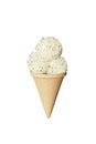 Highly detailed delicious balls vanilla ice cream in a waffle cone isolated on a white background