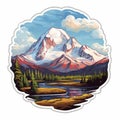 Highly Detailed Denali Mountain And River Sticker