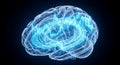 Futuristic glowing blue brain model digital art symbolizing neuroscience technology and ai Royalty Free Stock Photo