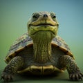 A highly detailed digital rendering of a turtle against a gradient background