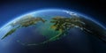 Highly detailed Earth. Chukotka, Alaska and the Bering Strait