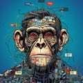 Chimpanzee Poster: Boldly Fragmented Urban Life Illustration Royalty Free Stock Photo