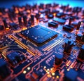 Highly Detailed Electronic Circuit Board with Various Components and Luminous Connections Royalty Free Stock Photo
