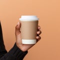 Highly Detailed Empty Coffee Cup Mockup With Female Hand Holding