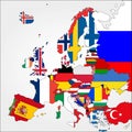Highly Detailed Europe Map With Country Flags. Royalty Free Stock Photo