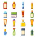 Highly detailed flat colorful cosmetics blank package box icons vector.