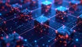 Highly detailed futuristic digital technology network with glowing interconnected blocks and data points representing advanced Royalty Free Stock Photo