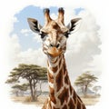 Highly Detailed Giraffe Headshot Illustration In Magali Villeneuve Style