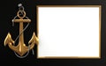 Highly detailed gold anchor with rope isolated on black background Royalty Free Stock Photo