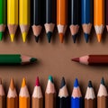 close-up of sharpened colored pencils in artistic arrangement