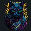 Colorful graffiti illustration of a cool cat wearing sunglasses. Highly detailed. Royalty Free Stock Photo