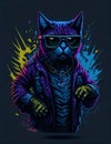 Colorful graffiti illustration of a cool cat wearing sunglasses. Highly detailed. Royalty Free Stock Photo