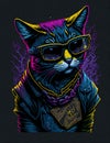 Colorful graffiti illustration of a cool cat wearing sunglasses. Highly detailed. Royalty Free Stock Photo