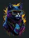 Colorful graffiti illustration of a cool cat wearing sunglasses. Highly detailed. Royalty Free Stock Photo