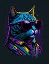 Colorful graffiti illustration of a cool cat wearing sunglasses. Highly detailed. Royalty Free Stock Photo