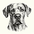 Highly Detailed Illustration Of A Cute Great Dane Dog Portrait