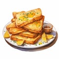 Highly Detailed Illustration Of French Toast And Lemon On A Plate