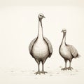 Highly Detailed Illustrations Of Geese And Turkeys In Sepia Tone