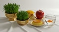 Traditional Haftseen table setting for Nowruz celebration Royalty Free Stock Photo
