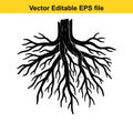 a detailed black tree root system on a white background in a vector editable format Royalty Free Stock Photo