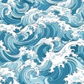 Highly Detailed Japanese Marine Wave Vector Pattern