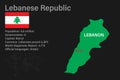 Highly detailed Lebanon map with flag, capital and small map of the world