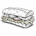 Highly Detailed Line Drawing Of A Vegetable Sandwich