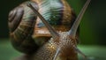 Snail macro closeup on leaf detailed shell and antenna 4k ai Royalty Free Stock Photo