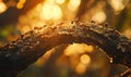 A highly detailed macro photograph of a team of ants working together to construct a bridge using their bodies.