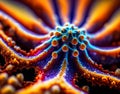 highly detailed macro view of a colorful starfish's body part