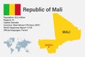 Highly detailed Mali map with flag, capital and small map of the world