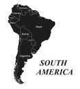 Map of South America with country borders