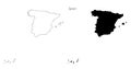 Highly detailed map of Spain. Isolated linear outline and black silhouette of the country of Spain on white background